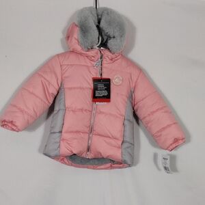 NWT Zeroxposur Chiffon Pink And Faux Fur Hood Winter Puffer Jacket Girls Size 2T